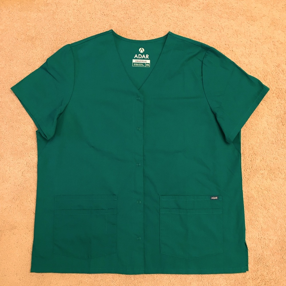 Adar Universal Medical Scrubs Top NEW Size 2XL Green Short Sleeve Snap Button